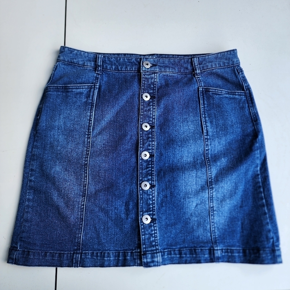 Style & Co Skirt Womens Blue Denim Jeans Stretch Button Front Sz 12